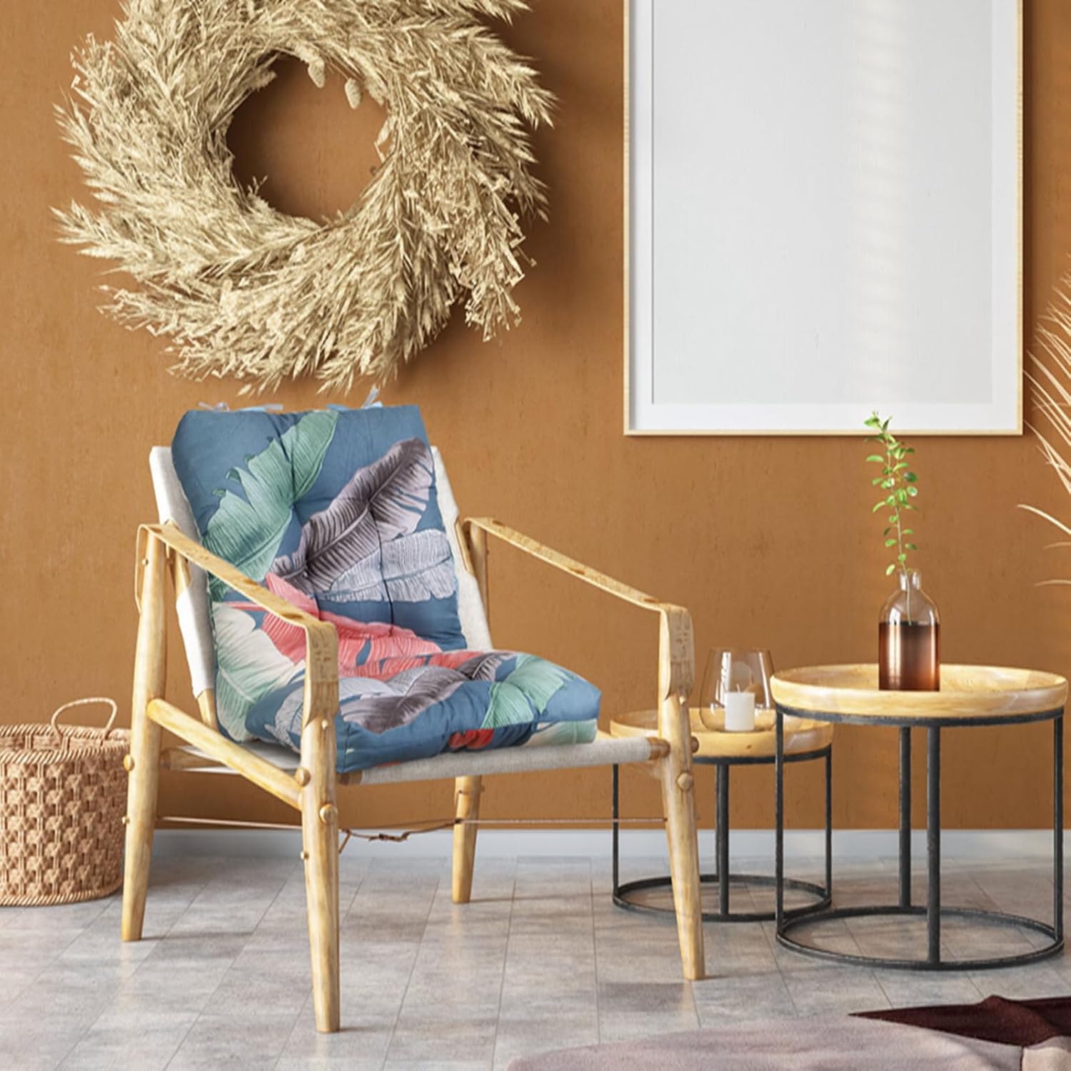 KOCASO Rocking Chair Cushion, 2 Pcs Back and Seat Chair Cushion with Non-Slip Ties, Comfort Rocking Chair Seat Pads for Indoor Home Office Car Sofa Armchair, Blue-ColorLeaf