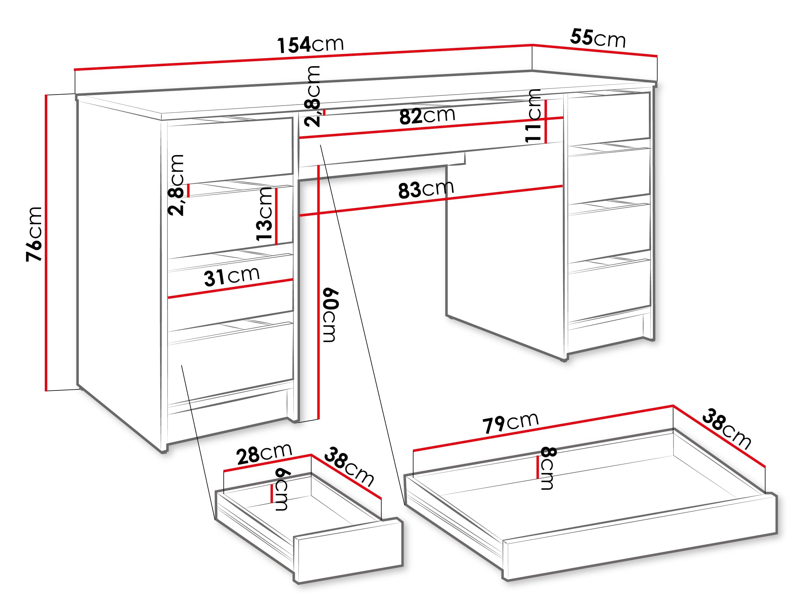 Mirjan24 Schreibtisch Ada Bis, 9 Schubladen Schülerschreibtisch Computertisch B:H:T 154x76x55cm, Kinderschreibtisch Arbeitstisch PC-Tisch Jugendzimmer Kinderzimmer (Weiß)
