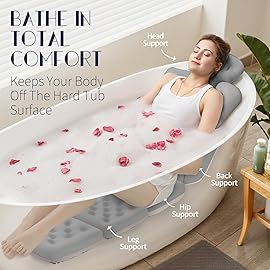 Full Body Bath Pillow for Bathtub, Thick Bathtub Cushion with Laundry Bag, Luxury Tub Pillow for Bath for Headrest Neck and Back Support Gray 60 x 16