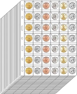 22 Sheets Coin Pages for Collectors, Standard 9-Hole Coin Collection Pages fit Most Binder, Coin Collecting Supplies (22 Sheets - 42 Pocket)