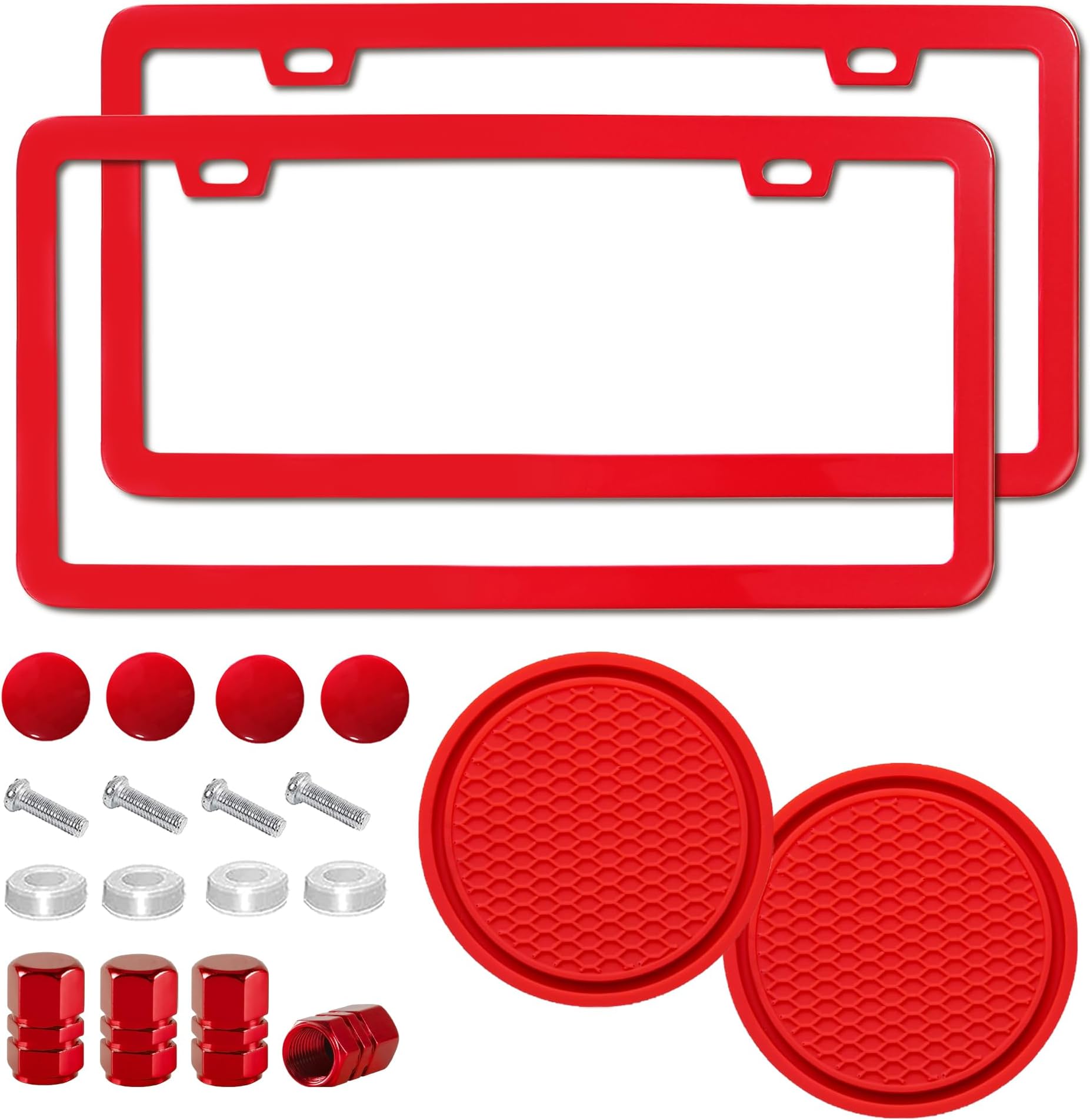 2PCS Premium Red License Plate Frames, Solid Rust-Proof Aluminum Holder with 2 Holes, Universal Car Frame for Women and Man, Including Screws