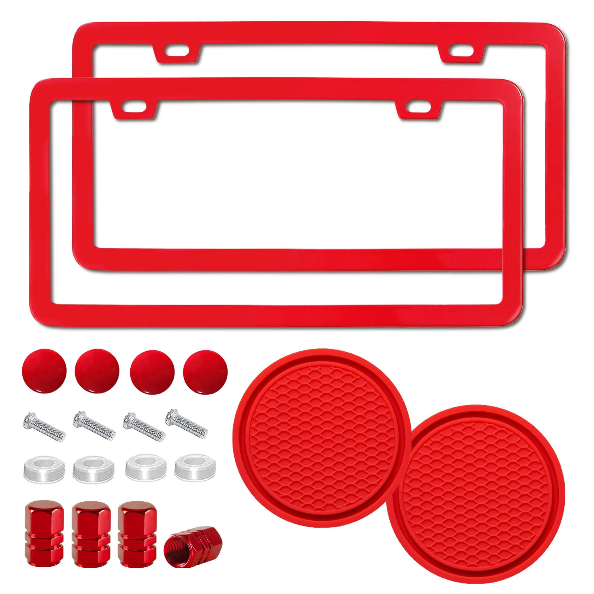 Photo 1 of 2 Pack License Plate Frame for Car Matte Metal Aluminum Rust-Proof License Plate Holder Cover Gloss Black Front Rear Number Tag Frame for Men Women Universal Fit (Red)
