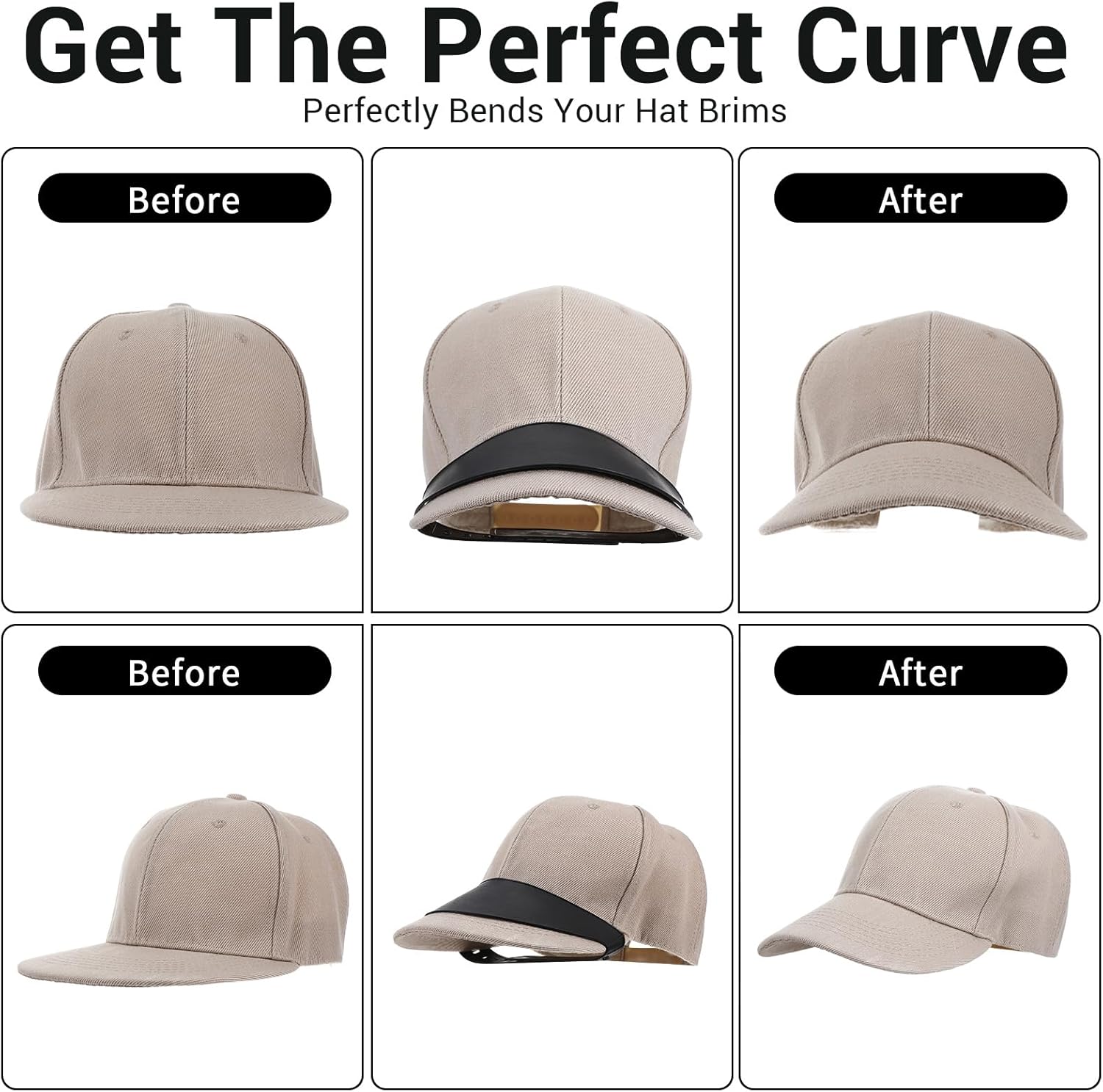 4pcs Hat Bender,Easy Snap Hat Curver Tool, 9 Adjustment Ranges, Plastic Hats Bender Brim, Suitable for All Types of Cap Brims, Including New Age Caps and Baseball Caps, Black