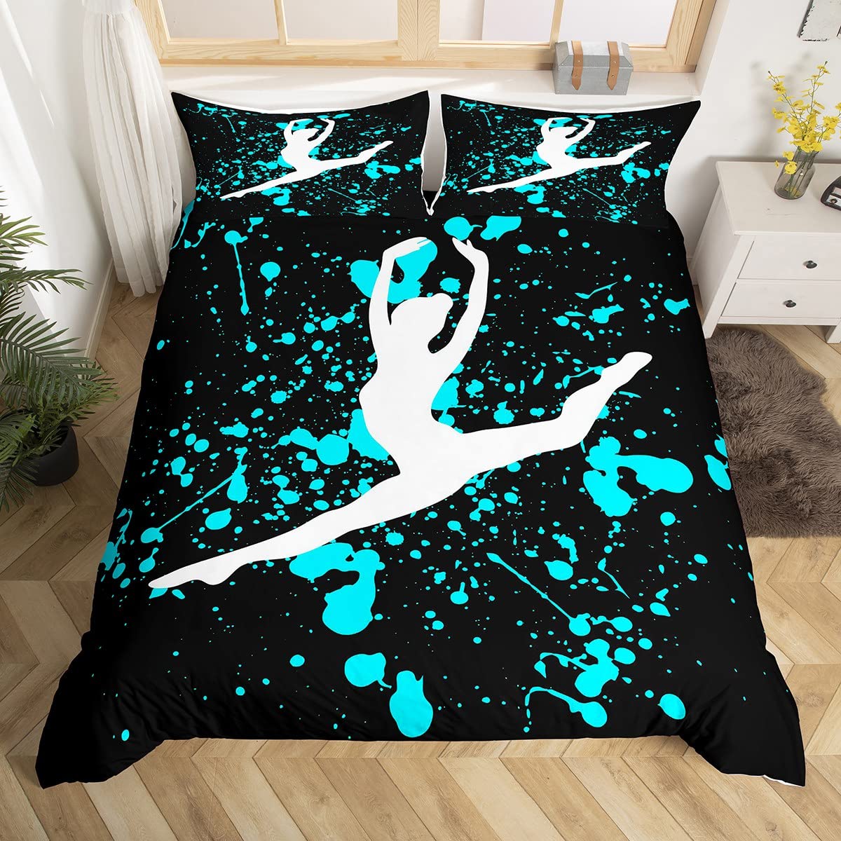 Homewish Girls Gymnastics Duvet Cover for Gymnast Kids Boys Teens Blue Tie Dye King Size Comforter Cover Set Gymnastics Lovers Bedding Sets Dance Room Decor Gymnastics Sport Game Quilt Cover, Black โ image 1