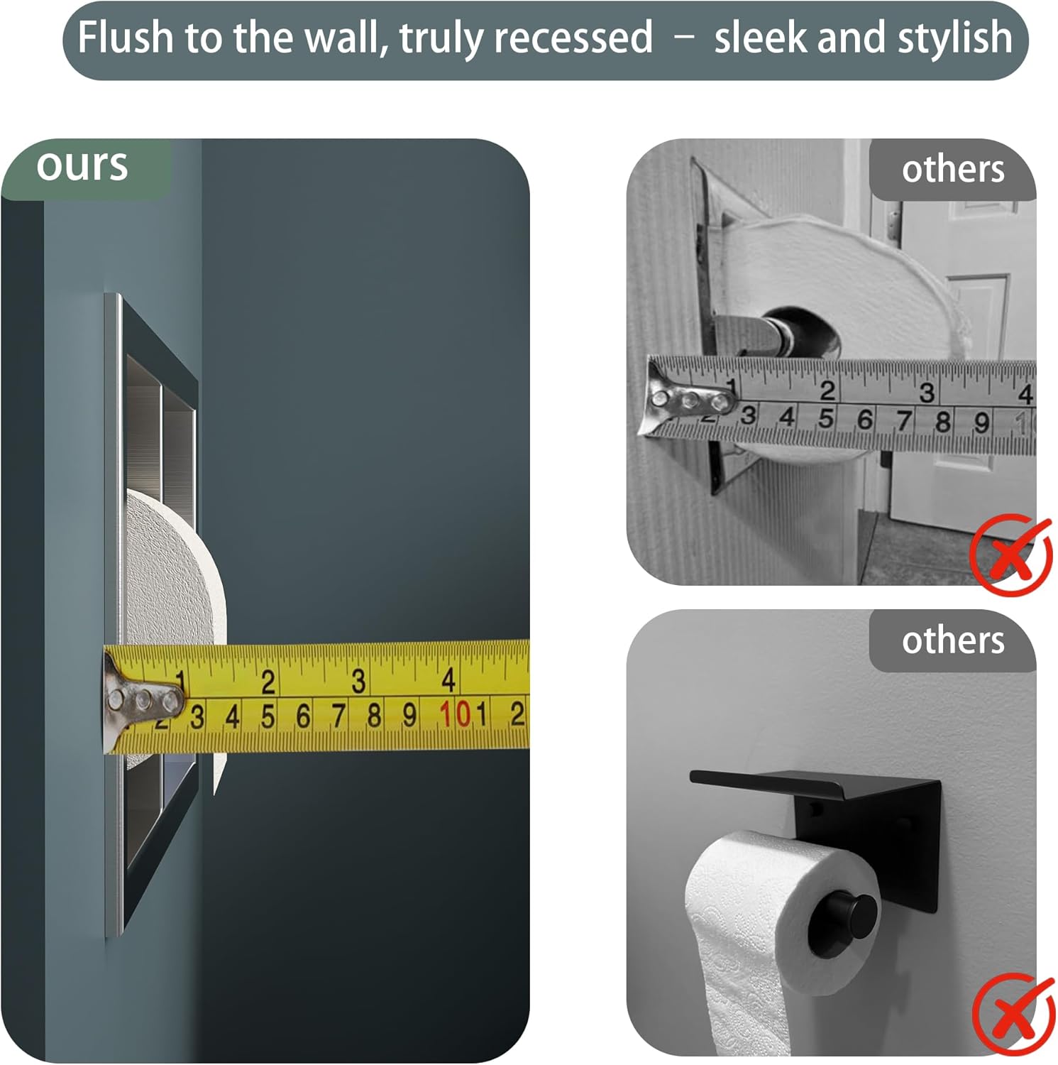Neodrain Gold Recessed Toilet Paper Holder, 304 Stainless Steel Built-in Tissue Paper Roll Holder, Roll Paper Holder for Bathroom Wall