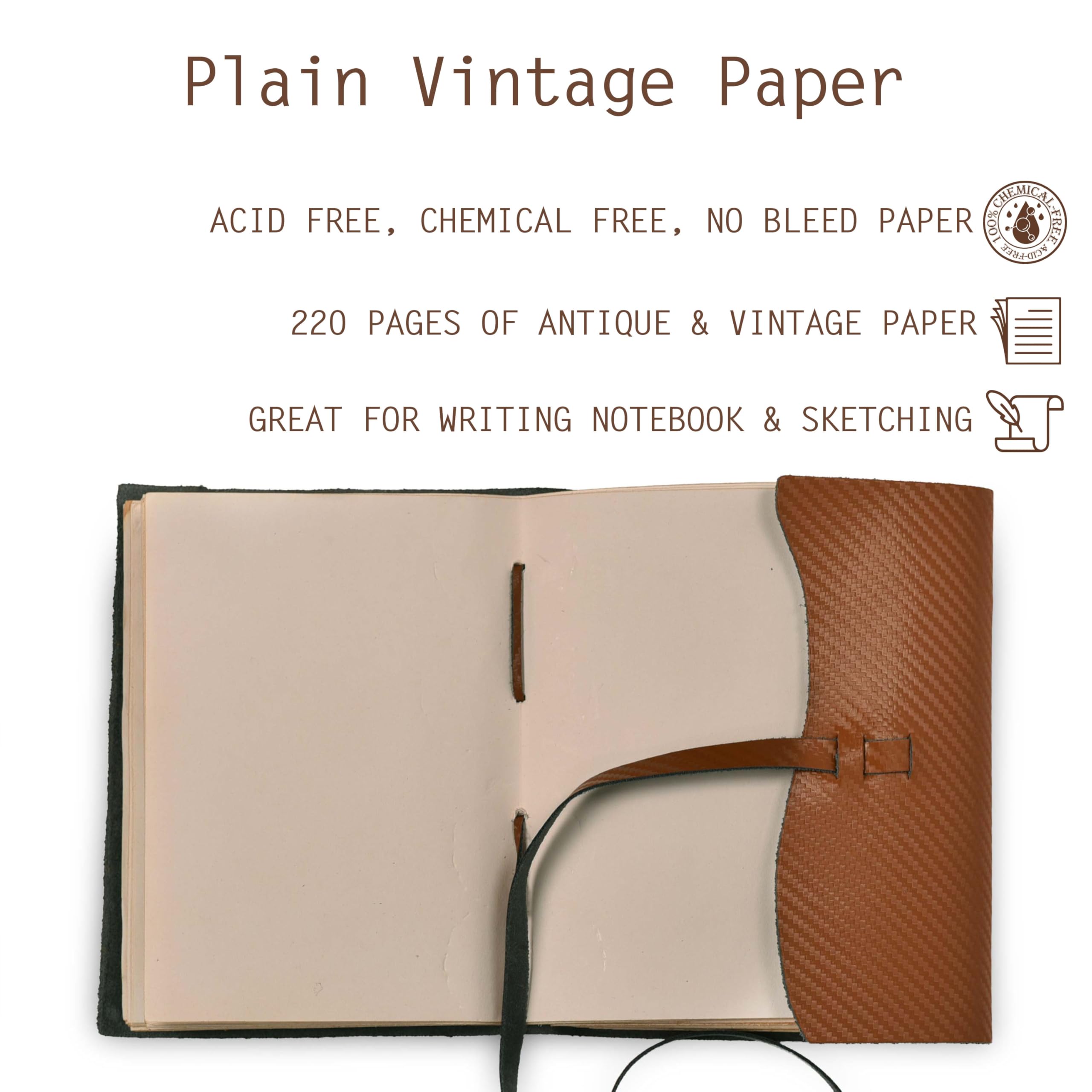 LEATHER VILLAGE Carbon Fiber Leather Bound Journal, 7'' x 5'', 220 Pages, Vintage Blank Paper Diary for Writing Drawing - Image 4