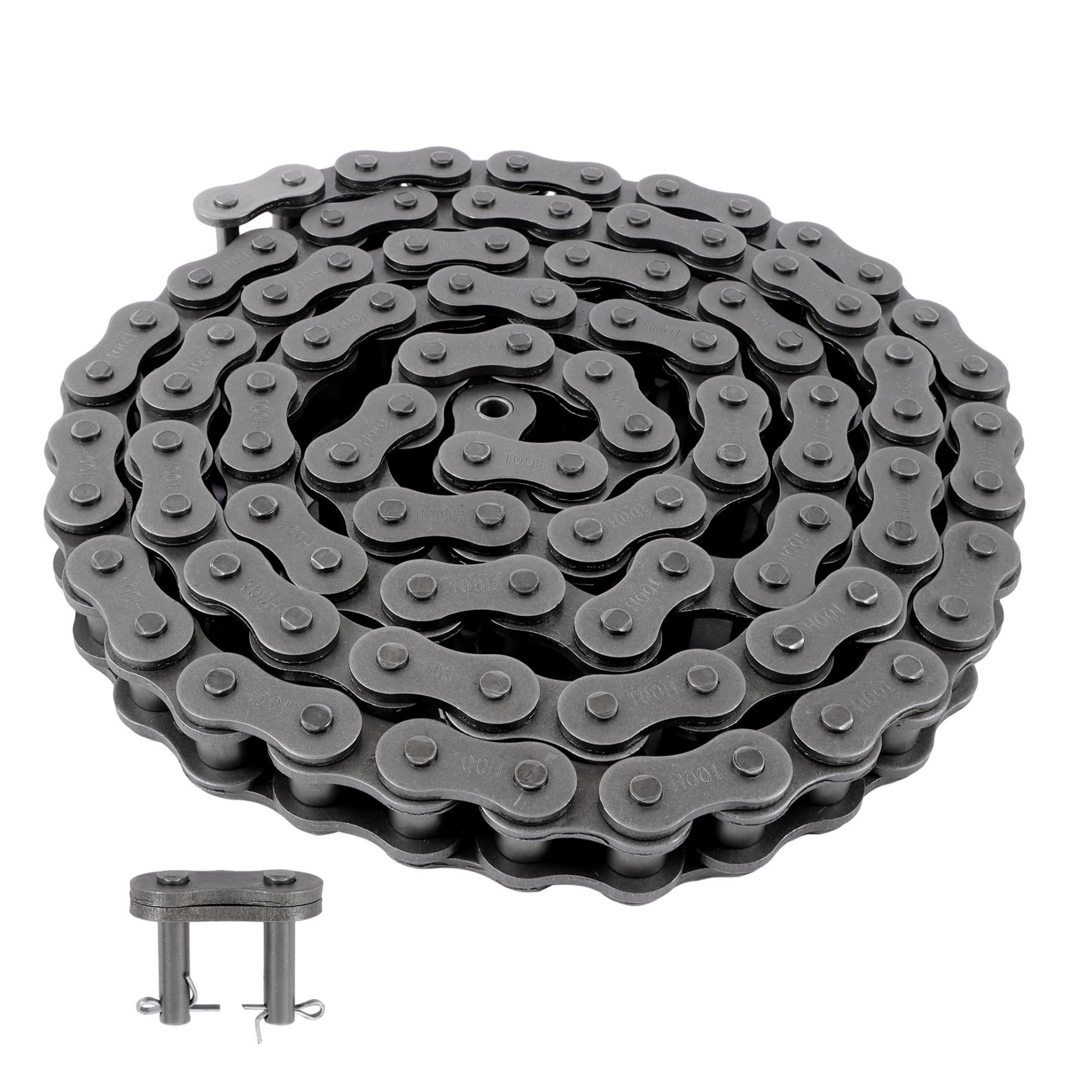 kimllier Cadena de rodillo resistente de 100 horas, 10 pies, con dos conectores, acero al carbono, paso de 1.25 pulgadas