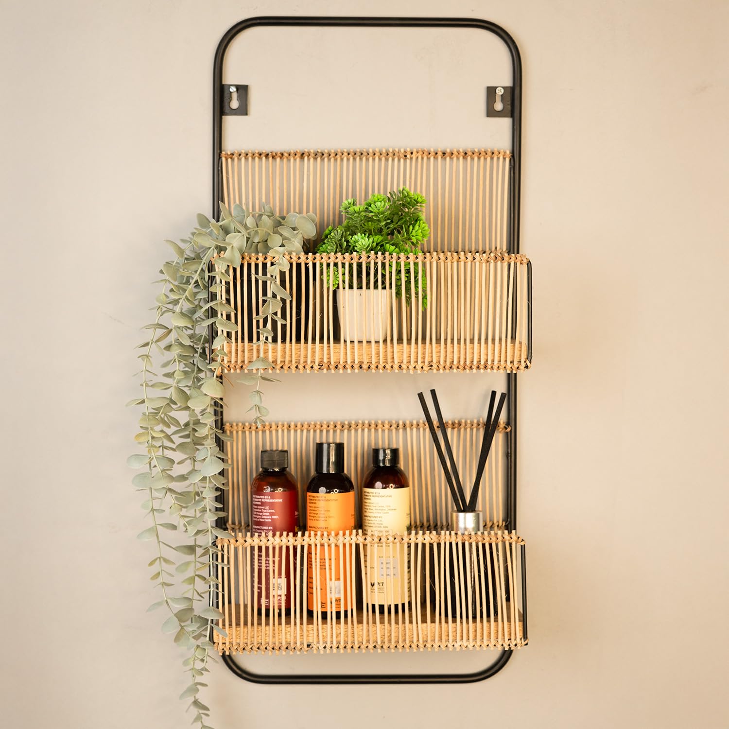 PrettyKrafts 2 Tier Rattan Wall Shelf Storage Basket | Bathroom & Kitchen Organizer | Over-The-Door Natural Hanging Rack | Home Organization Storage Bins & Baskets | Size 30.48×10.16×66.04 Inch-image-27