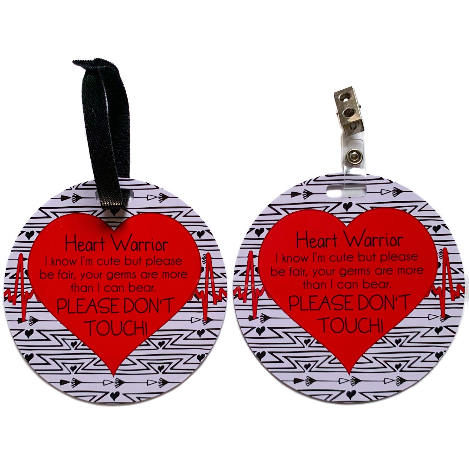 Three Little Tots TWO PACK - Heart Warrior No Touching Baby Car Seat and Stroller Signs - CPSIA Safety Tested