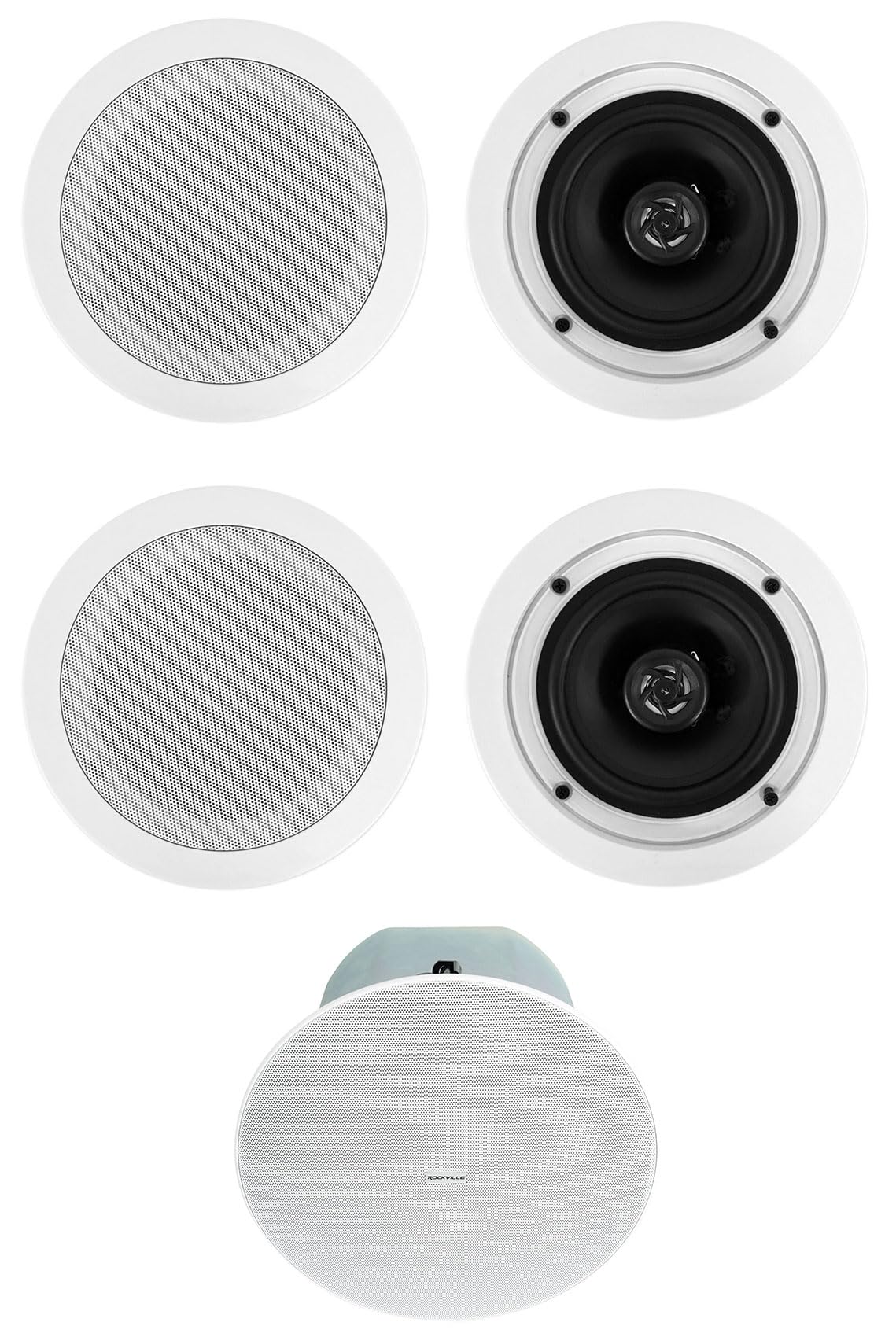 Rockville (2) CC525T 5.25" Ceiling Speakers, 70V/8-Ohm, 40W, In-Ceiling Audio, Aimable Tweeter, Paintable Grills, for Restaurants and Cafes