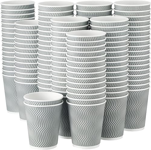 Paquete de 200 tazas de papel de 12 onzas desechables a granel con aislamiento de ondulación tazas de café de papel caliente para bebidas calientes