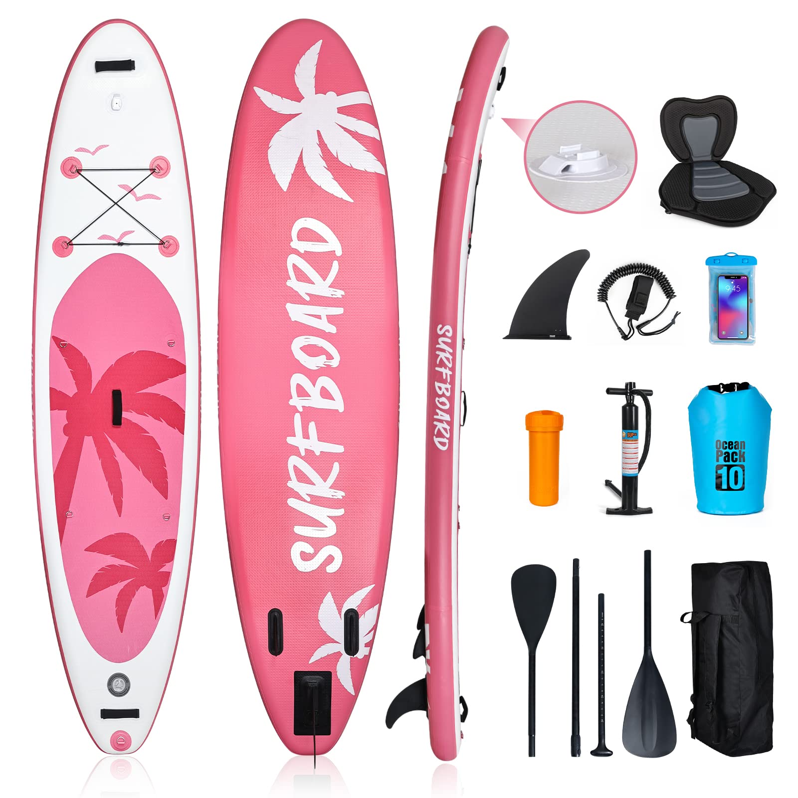 PULUOMIS SUP Inflatable Stand UP Paddle Board,11' x 30" x 6'5" Paddle Boards with Adj Paddle, Pump, Backpack, Leash, Waterproof Bag, Pro Kayak Seat & Non-Slip Deck Paddle Boards
