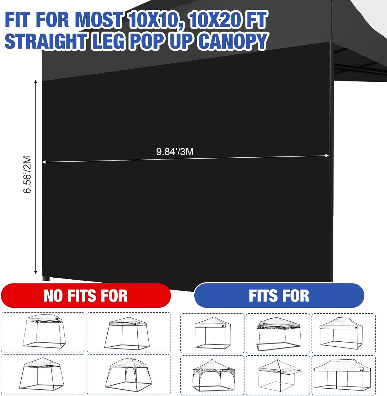 6.56 x 9.84 ft Canopy Tent Sidewalls for 10 x 10 Pop up Canopy, 4 Pack Instant Sidewalls with Zipper Doors, Waterproof Shade(Black)