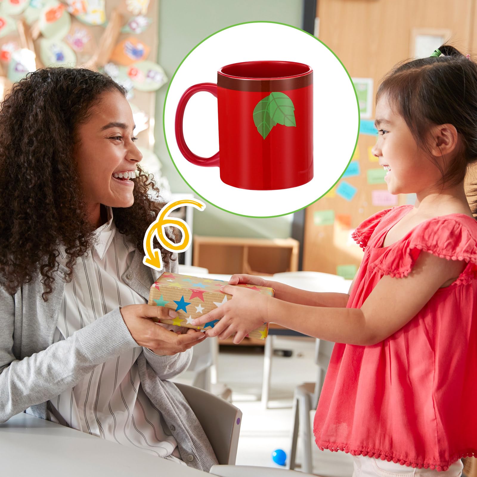 Lot de 6 tasses à café en céramique avec poignées pour enseignant de Noël, Thanksgiving, carnet de notes, design crayon pour maternelle, enseignant primaire - 325 ml