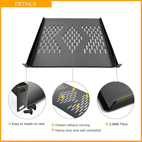 Miniatura 9 de RIVECO 2 estantes para rack de 1U de 19 pulgadas, para montaje en gabinete, ventilados para montaje en estantes de equipos de red, 14 pulgadas de