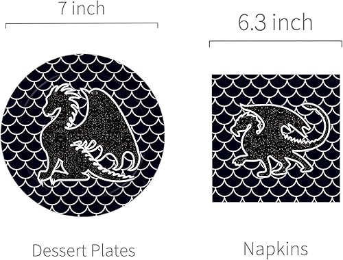 Miniatura 4 de Platos y servilletas de postre para fiesta de dragón, sirve 24 chuchos, 64 piezas, suministros de fiesta de dragón, juego de vajilla de papel