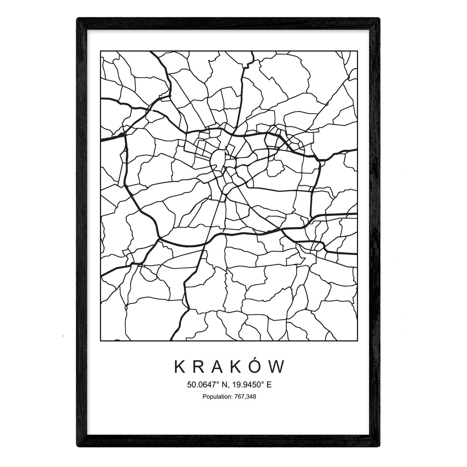 Nacnic Print city map Kakw Scandinavian style in black and white. Poster A4 Printed paper No 250 gr. Paintings, prints and posters for living room and bedroom