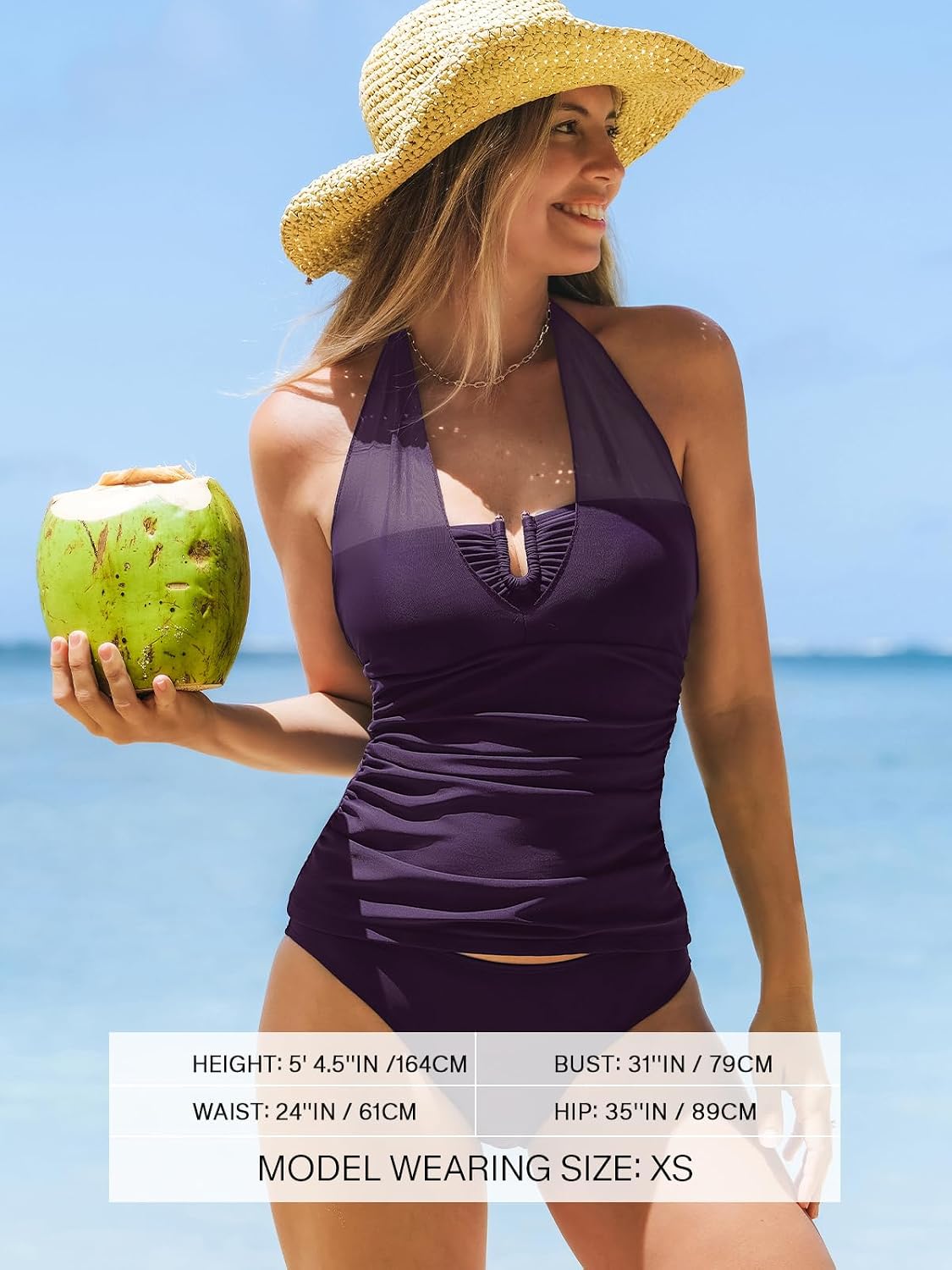 CUPSHE Tankini Sets for Women Halter U Wire Mesh Two Piece Swimsuit image 4