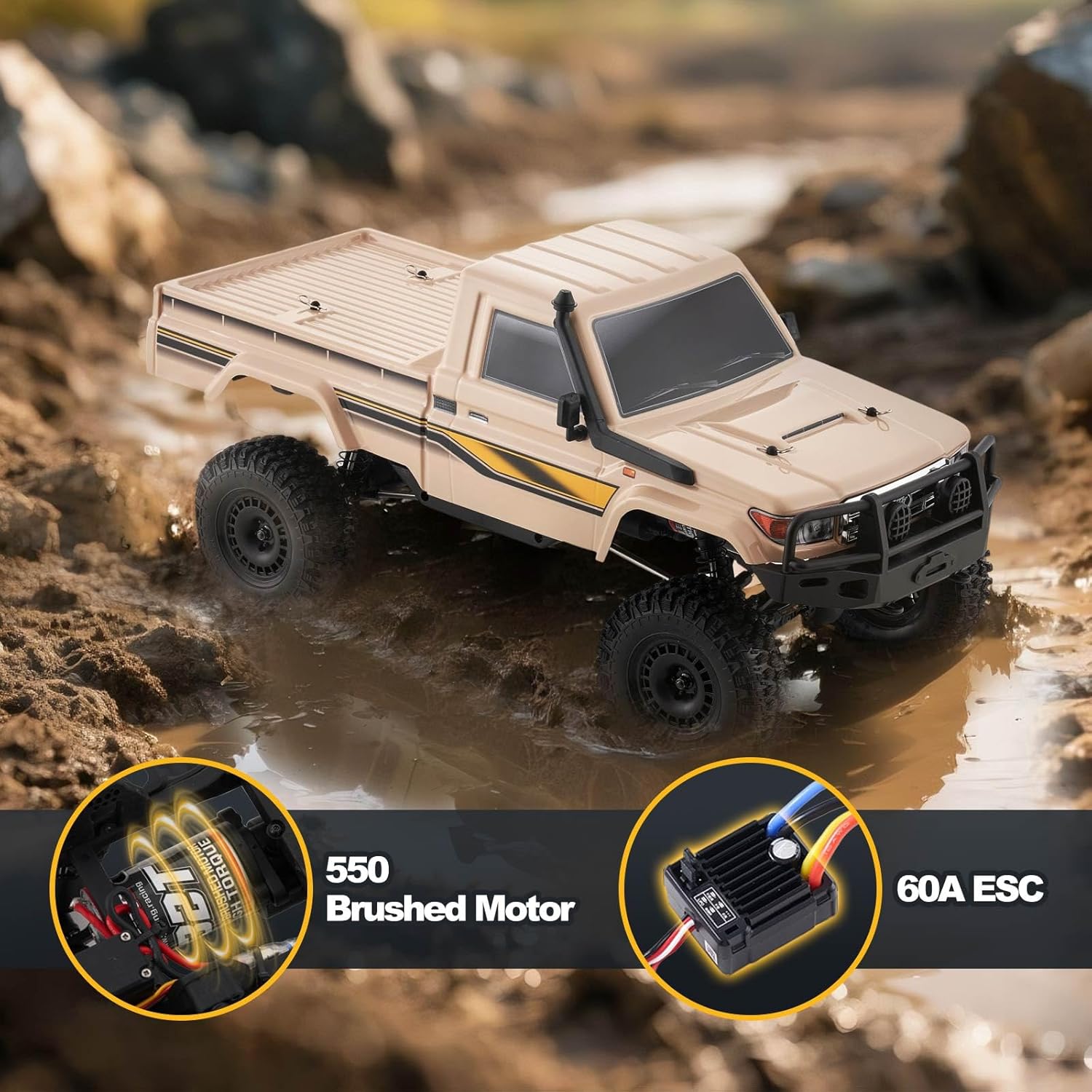BEEZRC YKHOBBY 1/10 YK41011 Simulation LC79 RC Crawler,4WD Off Road RC Rock Truck, Manual Differential Lock, Brushed RC Climbing Car Remote Control Car for Adults for Beginner-Friendly RTR Yellow