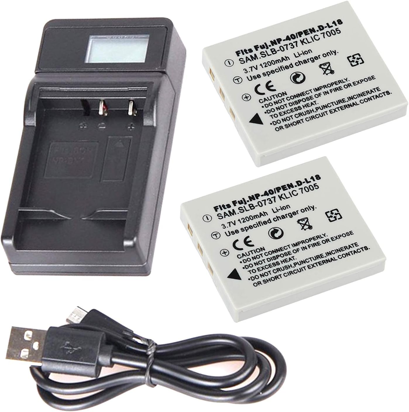USB Cameras Quick Battery Charger Kit Replacement for Pentax Optio S, S4, S4i, E65, L20 Digital Cameras Accessories (Color : 2 x Battery+1 x LCD USB Charger)