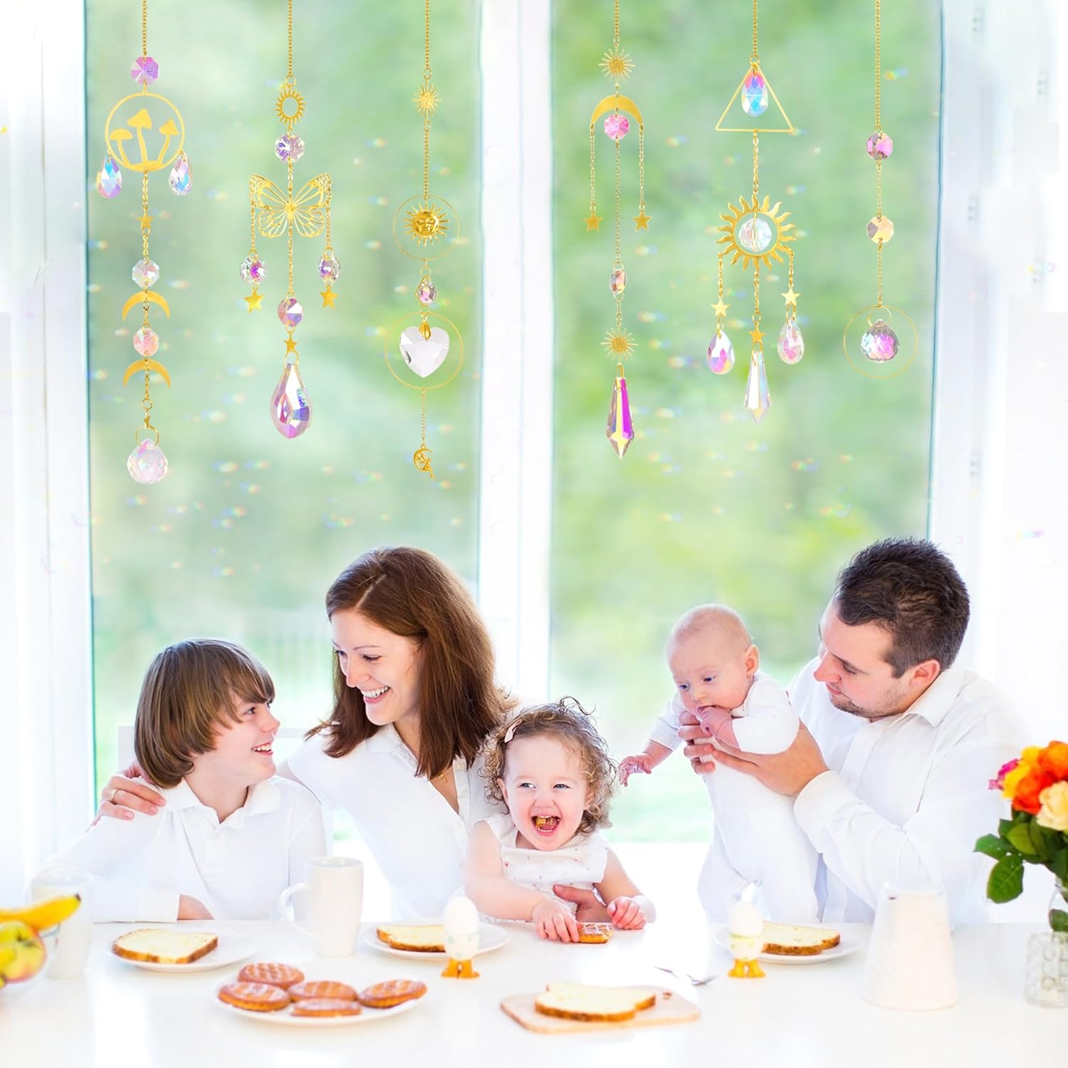 6 Pieces Colorful Crystals Suncatcher Hanging for Window Sun Catcher with Chain Pendant Ornament Crystal Balls for Garden Christmas Tree Wedding Party Patio Backyard Car Home Indoor - Image 6