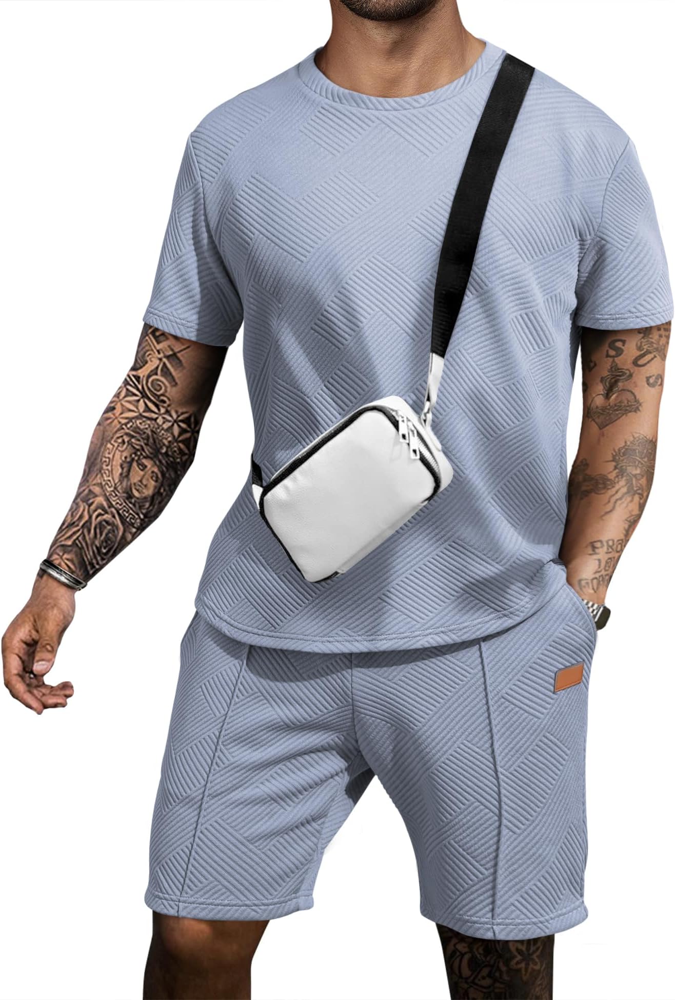 JMIERRMen's Casual Short Sleeve T Shirts and Shorts Summer Beach Vacation 2 Piece Outfit Lounge Workout Sets