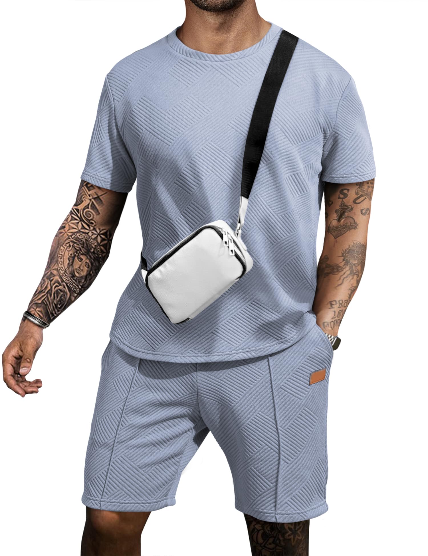 JMIERRMen's Casual Short Sleeve T Shirts and Shorts Summer Beach Vacation 2 Piece Outfit Lounge Workout Sets