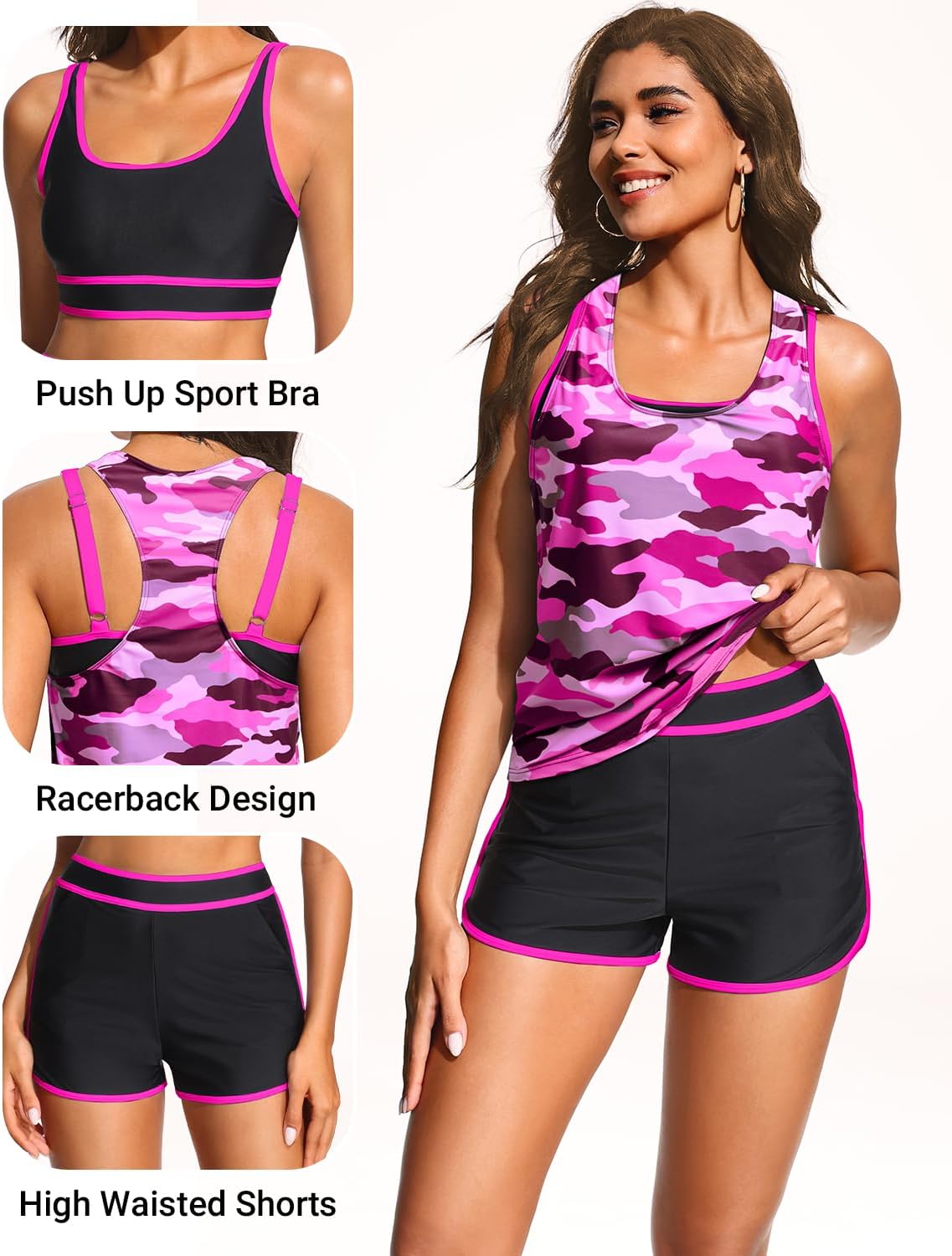 Daci 3 Piece Tankini Swimsuits for Women - Tummy Control Athletic Bathing Suit Sport Bra Modest 2 Pockets Boyshorts 2026 - Image 4