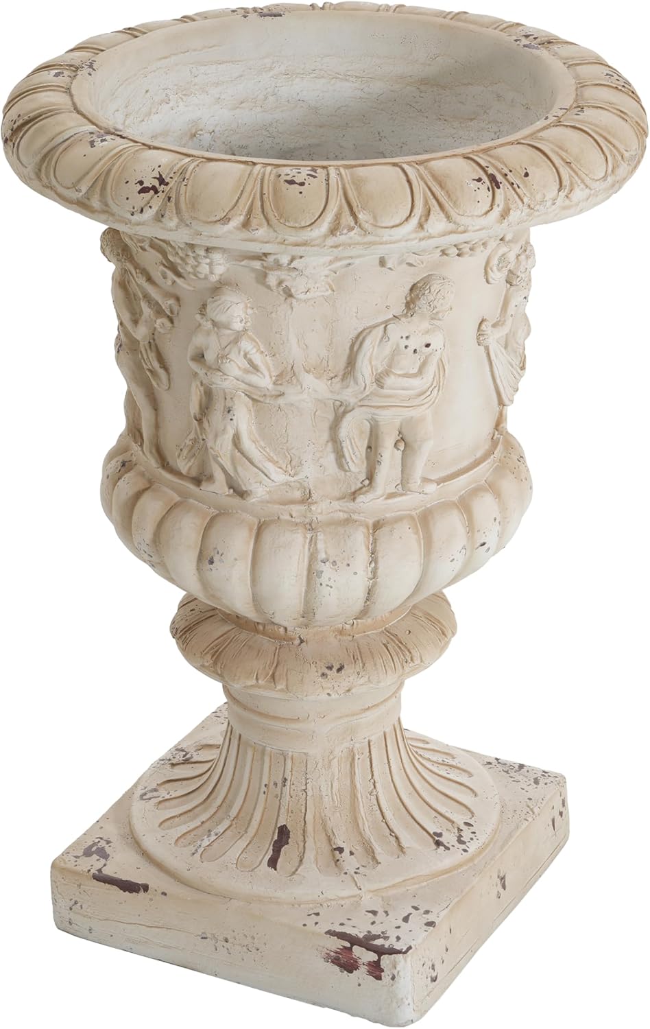 27'' H MGO Garden Urn, Large urn planters for Outdoor Plants, Decorative Flower pots, Pedestal Planter, 19.25'' W D Classic Design with Drainage Hole, Hand-Painted Finish，Antique White