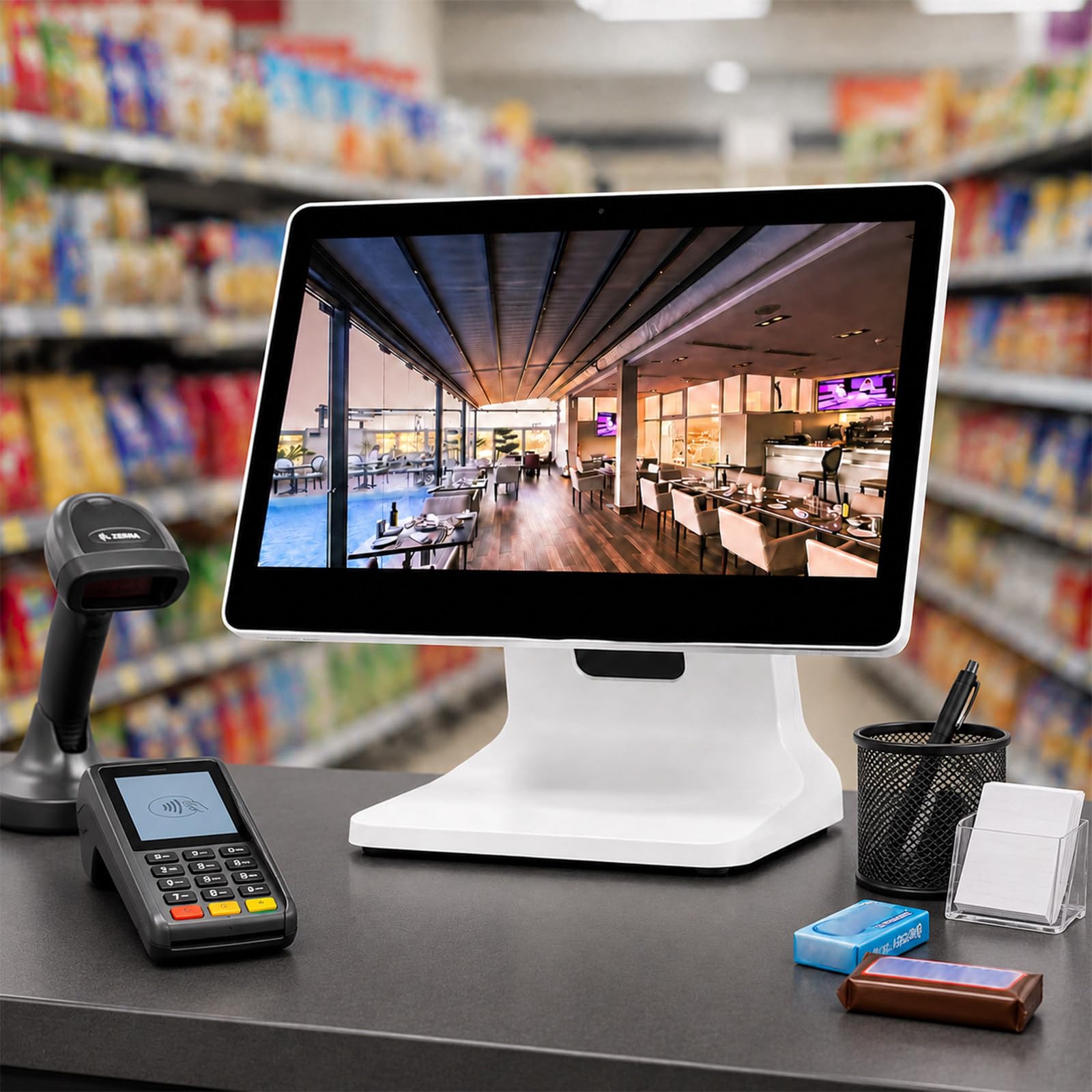 TBANVOO 15.6-Inch Touch Screen Cash Register, POS System for Small Business, Retail, and Restaurant, Featuring Adjustable Angle, 4GB RAM, 64GB SSD, and CPU N2840