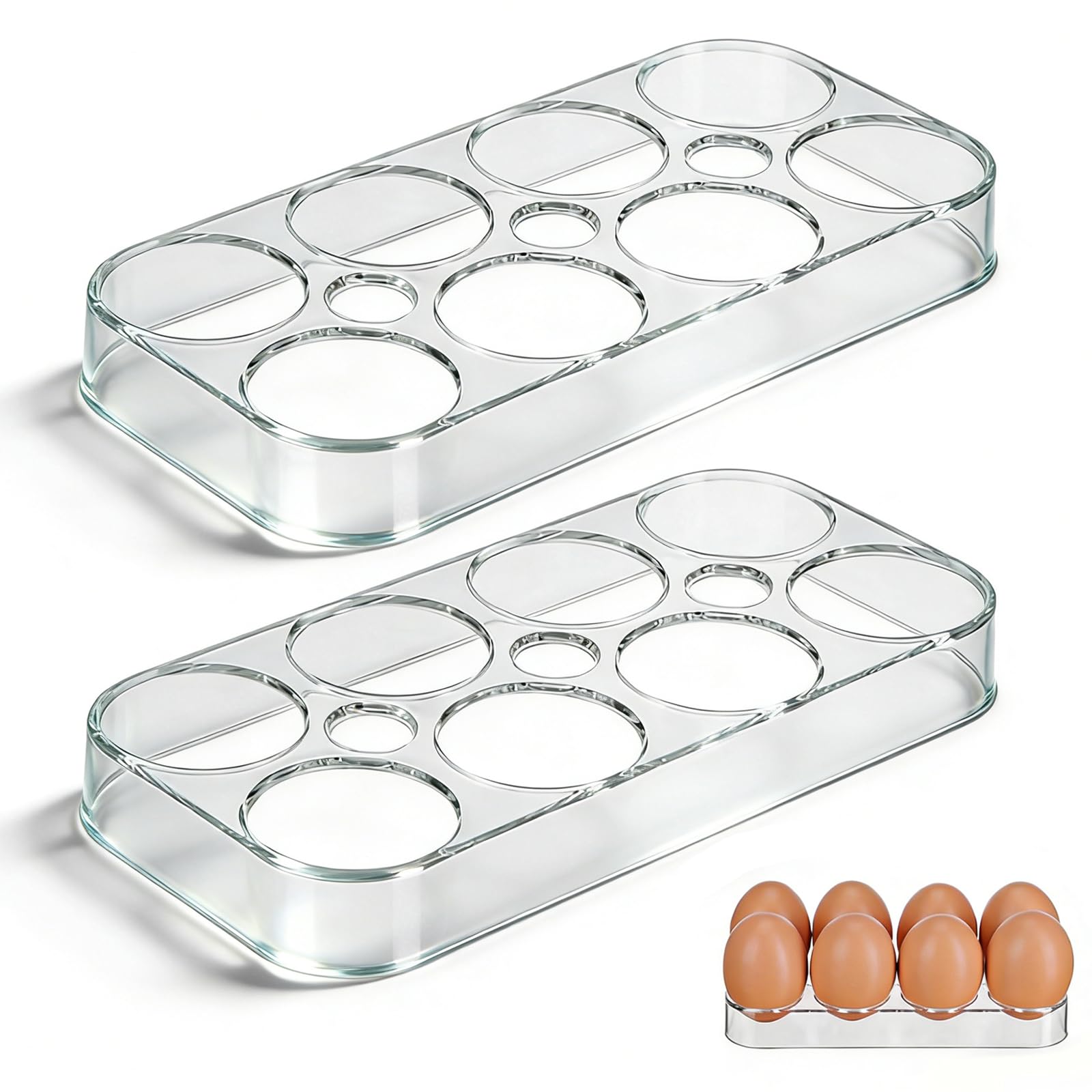 2 Pack Fridge Egg Tray for Kitchen Organisation - Egg Holder - Egg Storage Container - Space Saving Fridge Organisers and Storage for Kitchen - Holds 16 Eggs, Clear BPA-Free Plastic