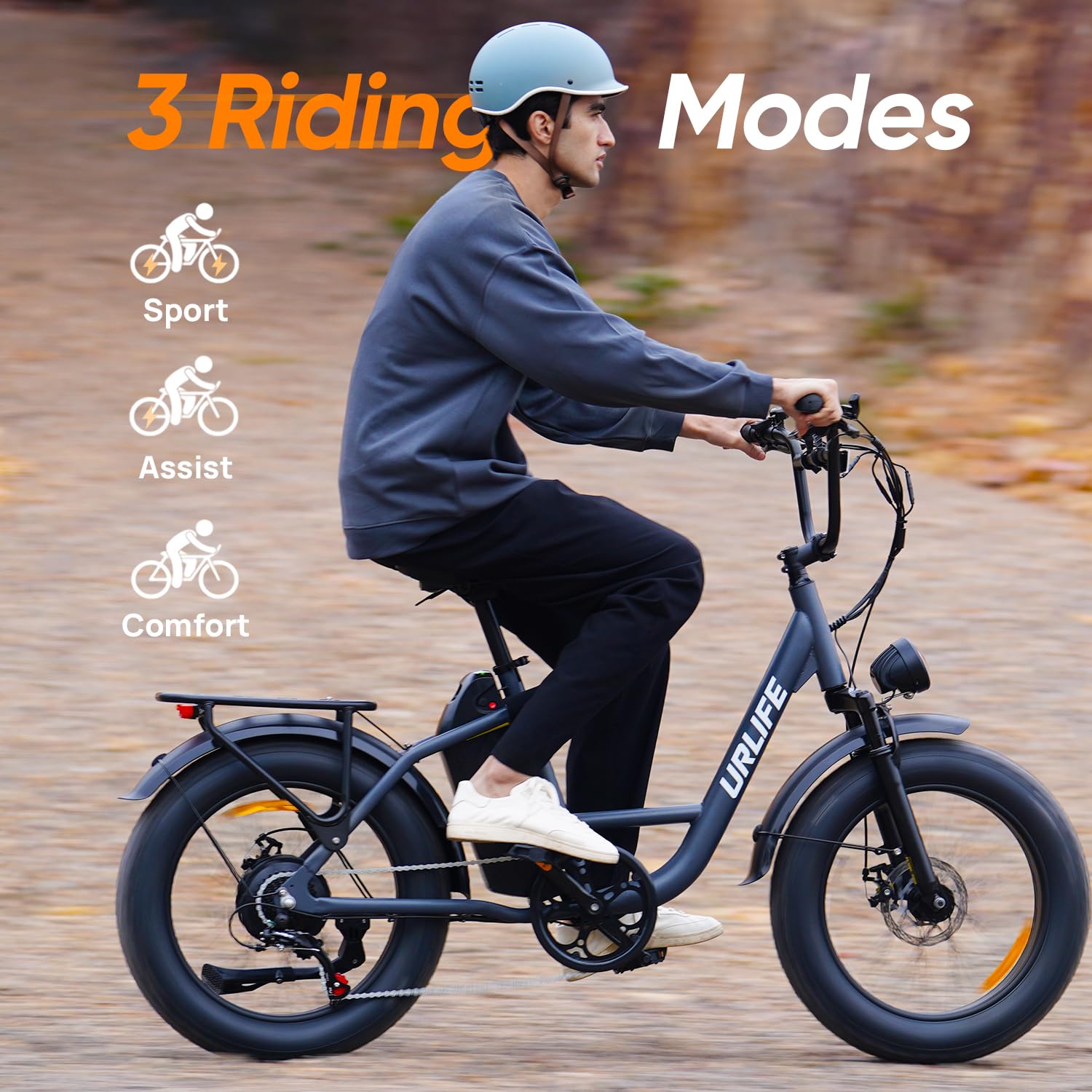 URLIFE 20" x 4.0 E Bike, Fatbike mit 48V 15,6Ah Abnehmbarem Akku, Vorderradfederung Farbigem LCD-Display, 7 Gängen, bis zu 110 km Reichweite, Elektrisches Mountainbike für Erwachsene (Grau)