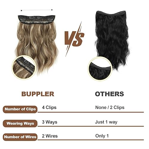 Miniatura 5 de Extensiones de cabello tipo halo ajustables, largas, onduladas, peluca sintética Hairextension mejorada, 4 clips seguros en las extensiones de
