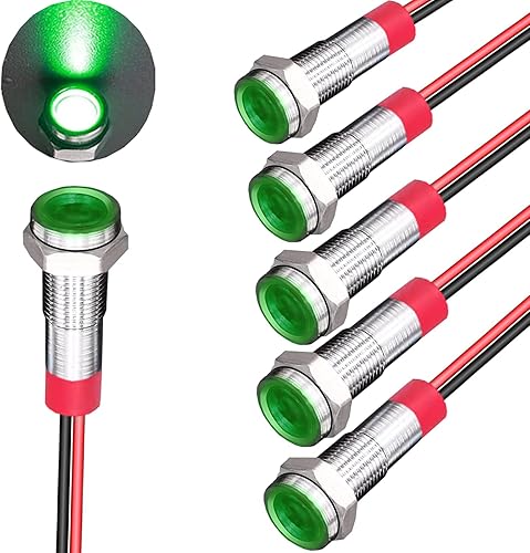 JAIZAIWJ Luz indicadora LED de 0.236 in 14 "12 V24 V DC impermeable azul plana metal indicador señal con cable de 5.906 in luz indicadora LED