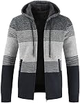 Kinkia Men's Zip Up Hooded Fleece Cardigan Sweater Winter Warm Sherpa Lined Jacket Coat Hoodies with Pockets