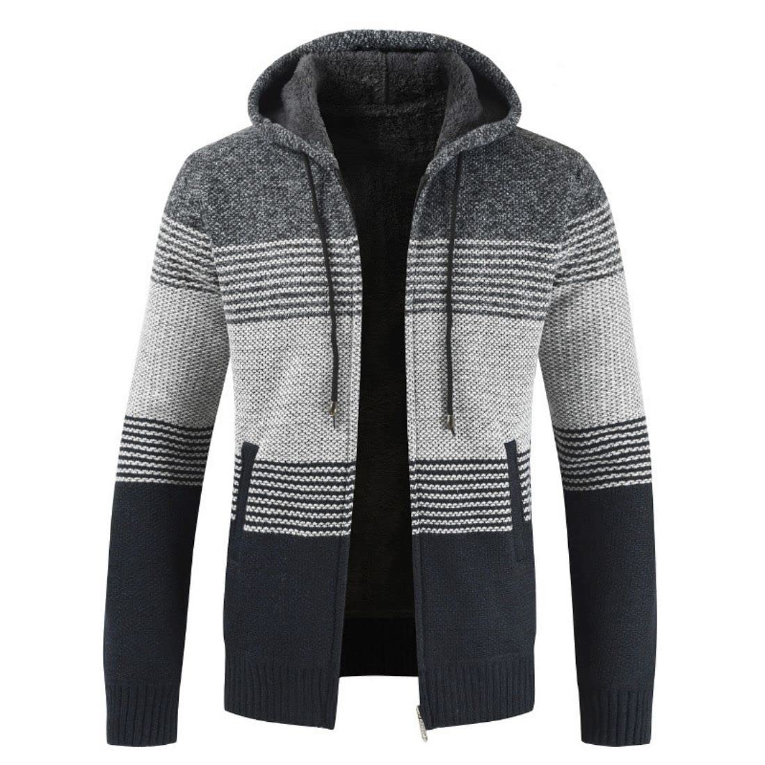 Kinkia Men's Fleece Lined Hoodie Winter Warm Full Zipper Cardigan Sweater