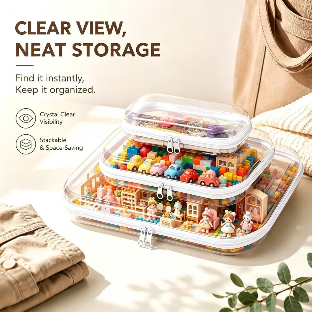 4 Piezas Beauty Case Rigido Trasparente con Dppie Cerniere | Custodia di Plastica Borsa Rigida Trasparente Portagomitoli Impermeabile per Cosmetici, Giocattoli e Articoli da Toeletta