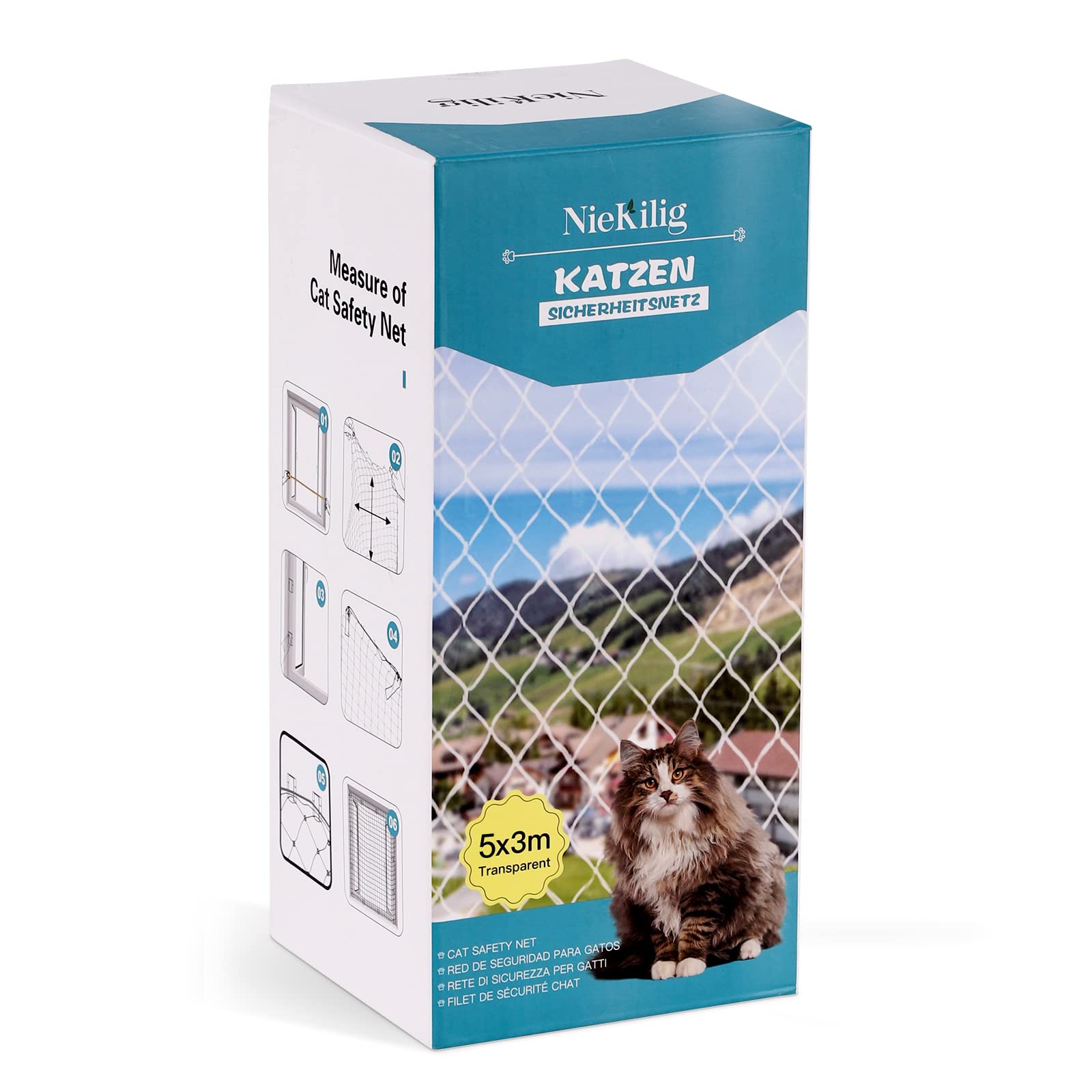 NieKilig Balcony Net for Cats without Drilling, 7x3m Transparent Protective Cat Net for Balcony, Terraces, Window, Skylight, Door, Fence