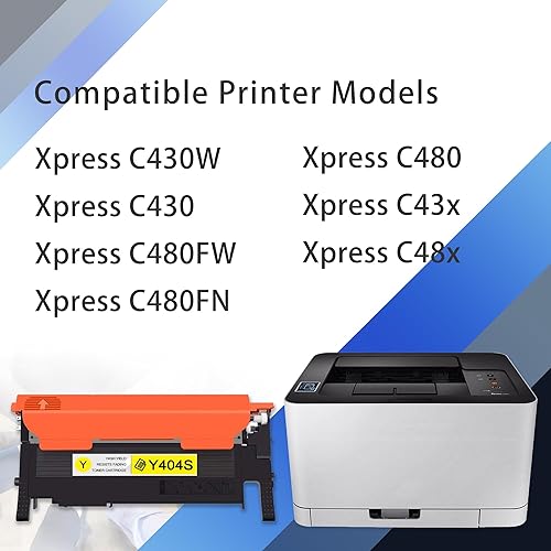 Miniatura 2 de MOLI - Paquete de 1 cartucho de tóner amarillo CLT-Y404S Y404S compatible para Samsung CLT-Y404S 404S Toner para Xpress C430W C430 C43x C480FW