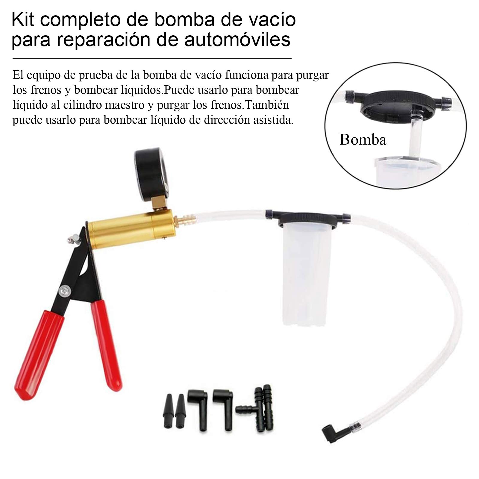 Equipo de Purga de Frenos de Freno de probador de Bomba de vacío con medidor de vacío, Adaptador para Diagnóstico de Motocicleta Coche Moto