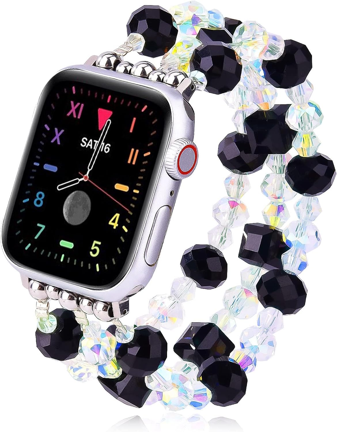 OLEBAND Beaded Bracelet Apple Watch Band for Women,Cute Clear Sparkling Crystals Elastic Stretchy Strap,Compatible 38mm/40mm/41mm Series 7/SE/6/5/4/3/2/1 for iWatch Bands Replacement (Clear)