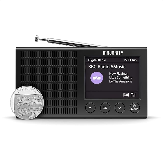 Portable DAB Radio with Bluetooth | DAB/DAB+ & FM Radio with Rechargeable Battery | Majority Eddington Mini Radio | 20 Presets, USB Powered, TFT Full Colour Display | Lightweight, Pocket Sized Radio