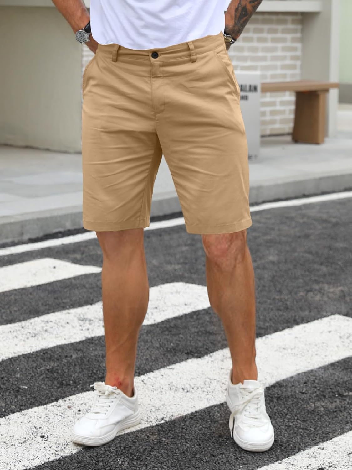 Uusollecy Mens Casual Shorts, Flat Front Chino Short Summer Classical Fit 11" Shorts with Pockets - Image 4