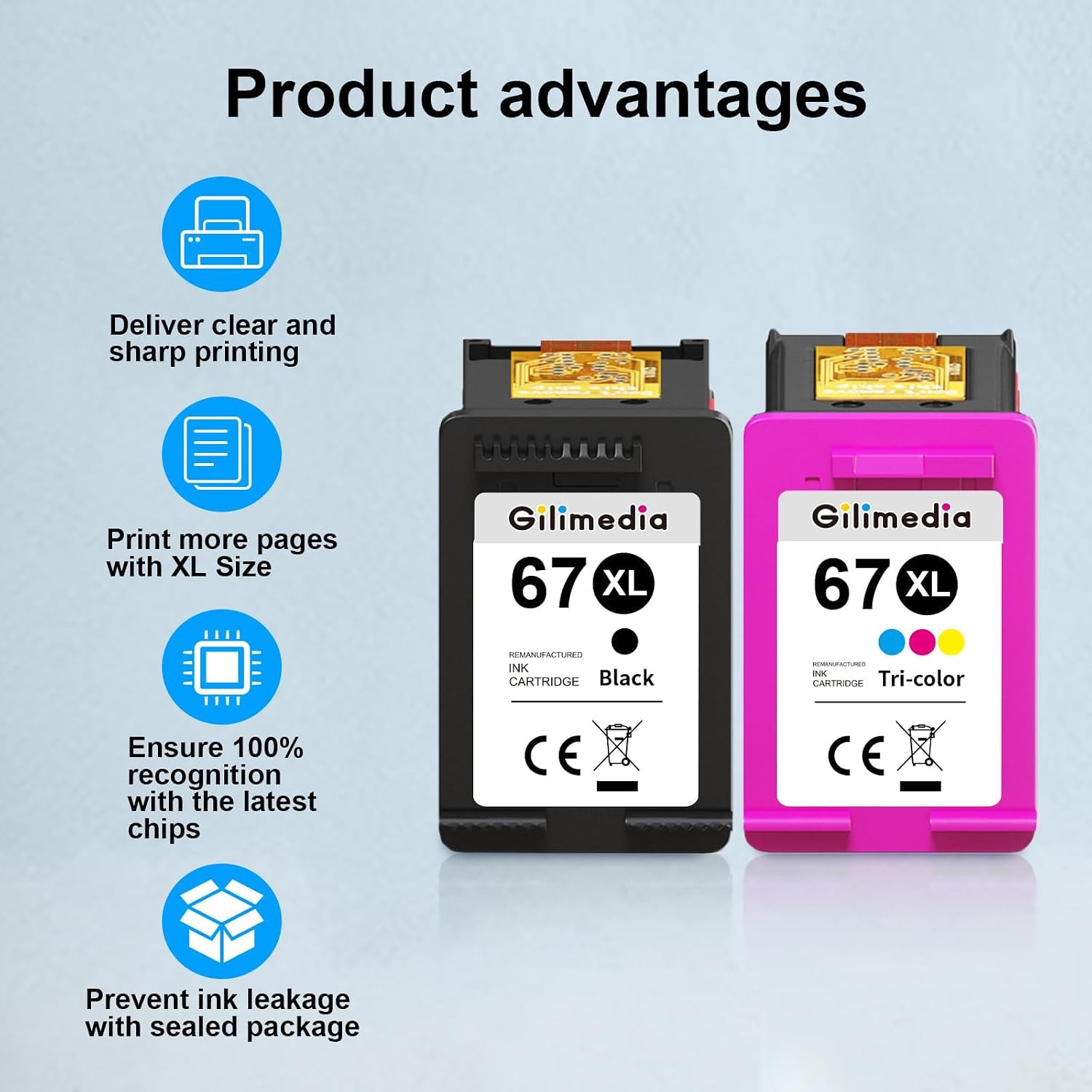 67XL Ink Cartridge Compatible for HP 67 Ink Cartridges Black/Color Combo Pack for HP 67 HP67 XL High Yield Fit for Deskjet 2700 2700e 2755e 4100e 4152e 4155e Envy 6000 6055e 6455e Printer(2 Pack)