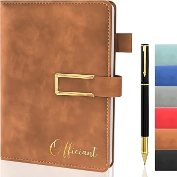 Wedding Officiant Book with Pen, 200 Pages A5 Lined Leather Wedding Journal Notebook, Pastor Ministers Sermon Officiant Gifts for Wedding Day Ceremony Proposal - Brown