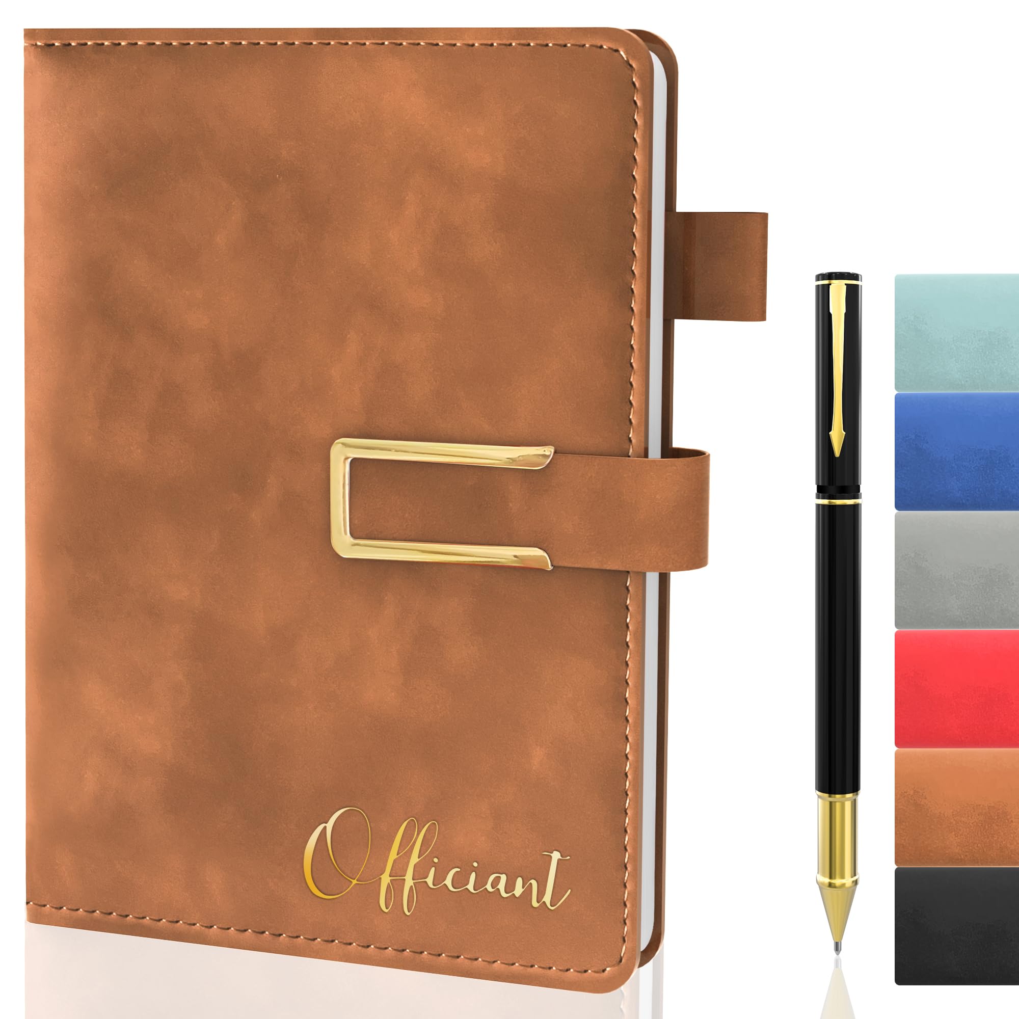 Wedding Officiant Book with Pen, 200 Pages A5 Lined Leather Wedding Journal Notebook, Pastor Ministers Sermon Officiant Gifts for Wedding Day Ceremony Proposal - Brown