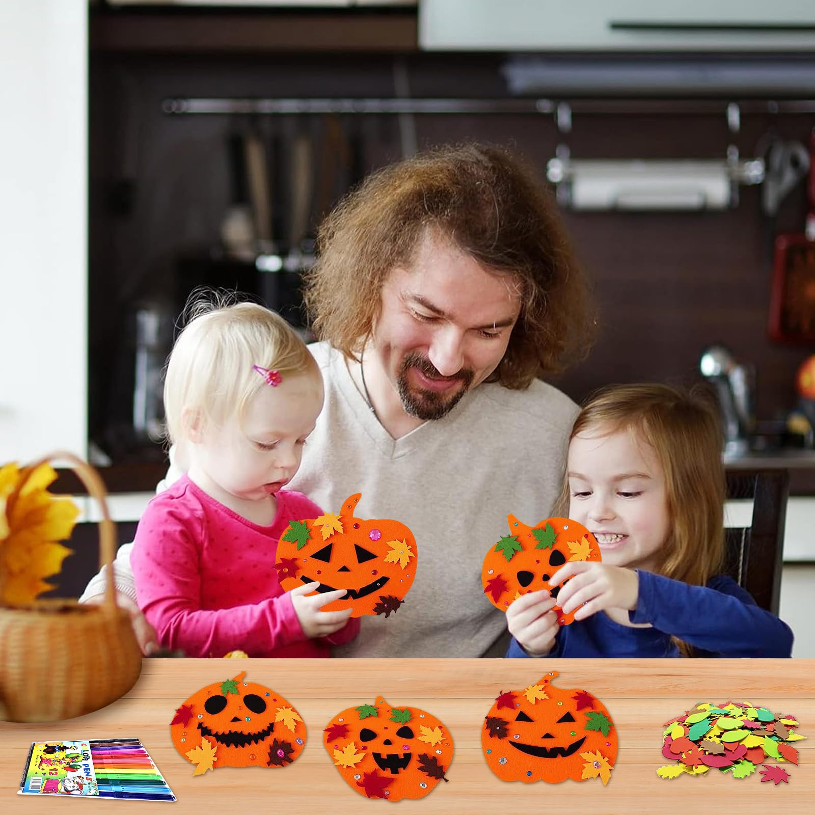 76-teiliges Herbst-Bastelset Für Kinder – DIY Kürbisse, Blätter, Strasssteine & Stifte
