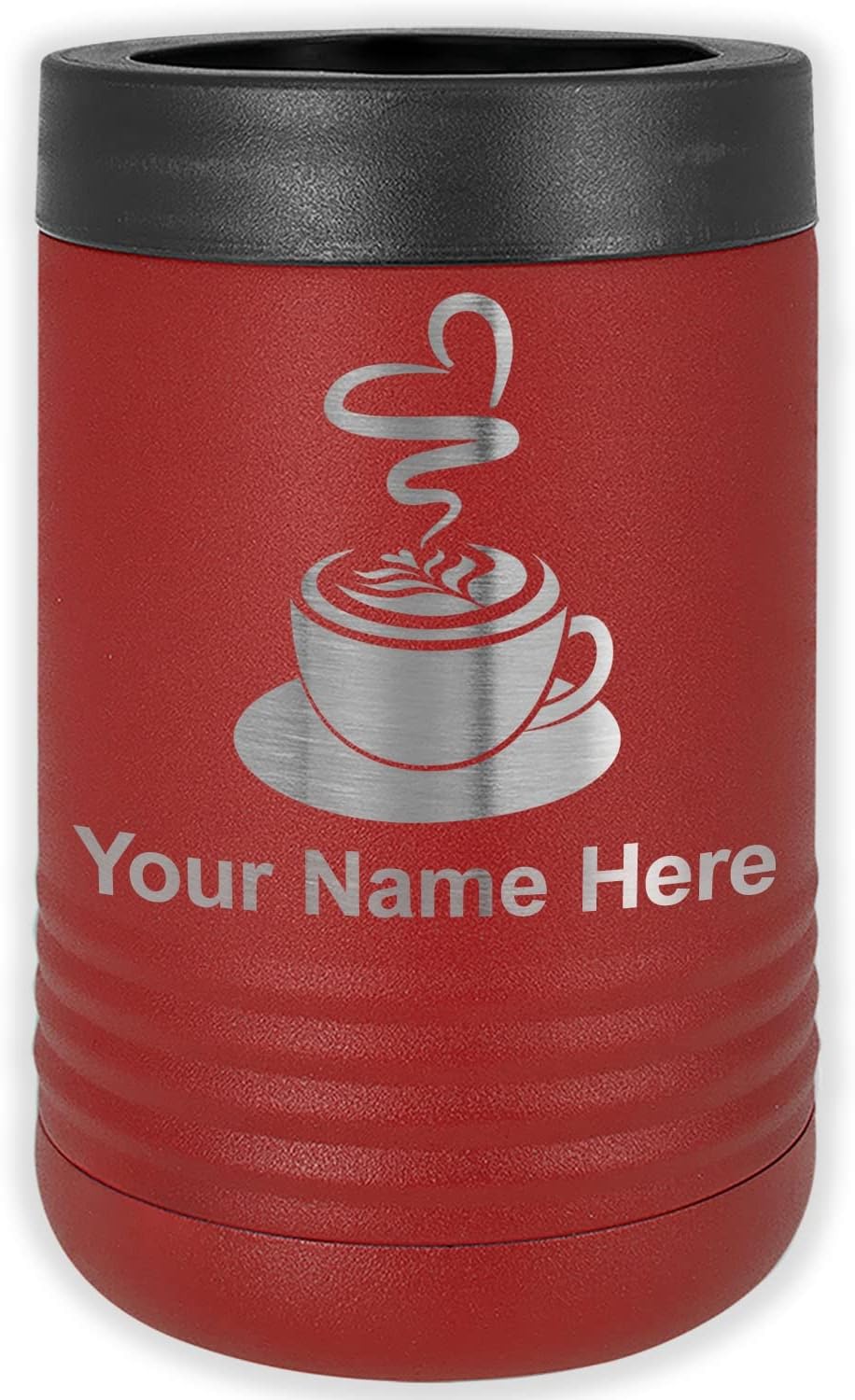 LaserGram Personalized 12 oz. Stainless Steel Can & Bottle Insulator, Cup of Coffee – Keeps Drinks Cold Longer (Maroon)