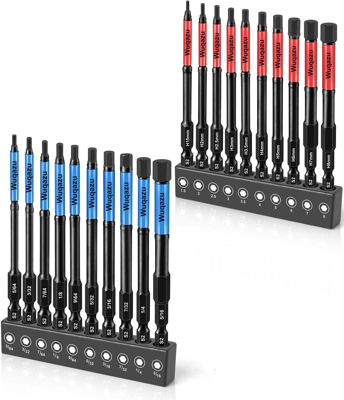 20PCS 4" Hex Bit Set (Metric & SAE), High-Torque Impact Allen Bits, Premium S2 Steel 1/4" Hex-Shank, Magnetic CNC Tips for Impact Drivers & Drills