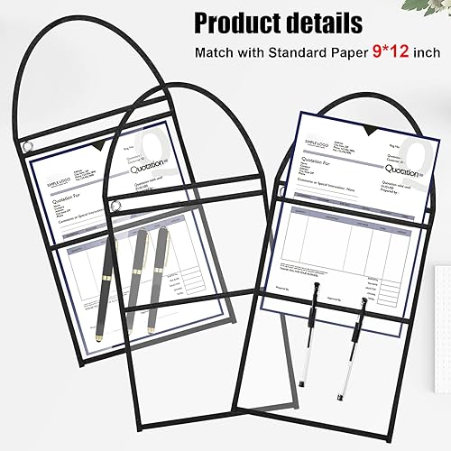 Miniatura 3 de Epakh Paquete de 30 bolsillos para pedidos de trabajo, para boletos de trabajo de 9 x 12 pulgadas, funda colgante de borrado en seco, bolsillos de